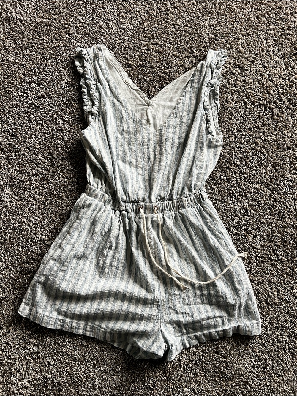 Striped Cotton Romper - Light Blue